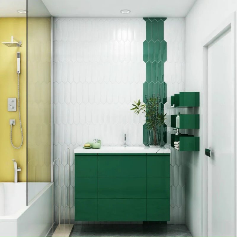 Gạch Thẻ Mũi Tên Màu Trắng Trang Trí Nhà Vệ Sinh (2)