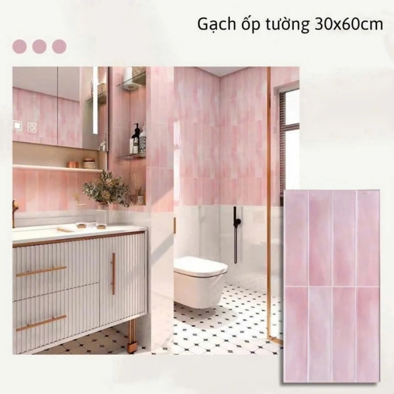 Gạch giả thẻ, màu hồng loang, ốp tường.