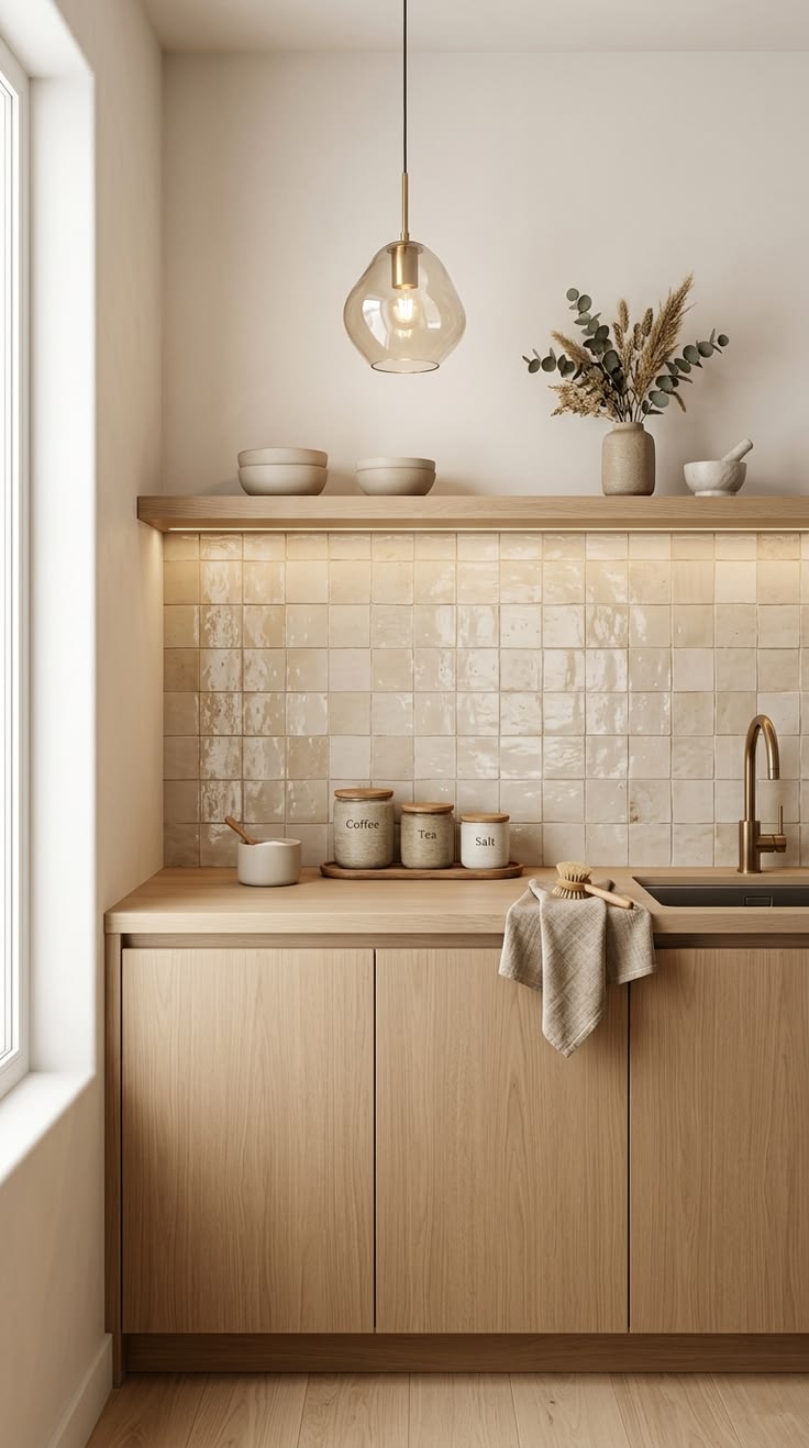 Gạch mosaic màu da vuông ốp tường bếp